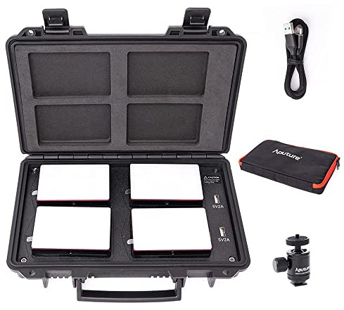 Aputure Amaran AL-MC Kit de Viaje con 4 Luces, RGBWW en Cámara, 3200K-6500K, CRI/TLCI 96+, Modo HSI, Soporte de Atracción Magnética y Aplicación y Carga Inalámbrica con USB-C
