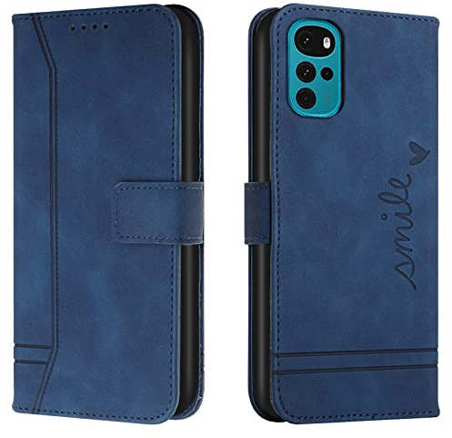 Lihondar Funda para Motorola Moto G22, Premium PU Cuero Billetera Tapa Flip Protectora Carcasa Libro Case Magnético con Tapa y Ranura para Tarjetas Piel Cartera para Motorola Moto G22 (Azul)