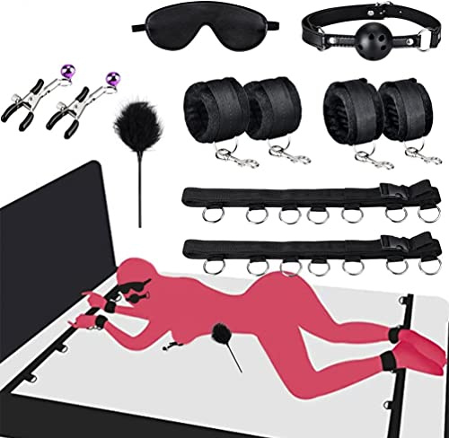 Qoosea 7 Stück Sex Bondage Set Extrem Sex, BDSM Fesselset Sex Set für Paare, Handschellen Nippelklemmen Knebel Augenbinde, Erotik Sexspielzeug für Anfänger und Erfahr