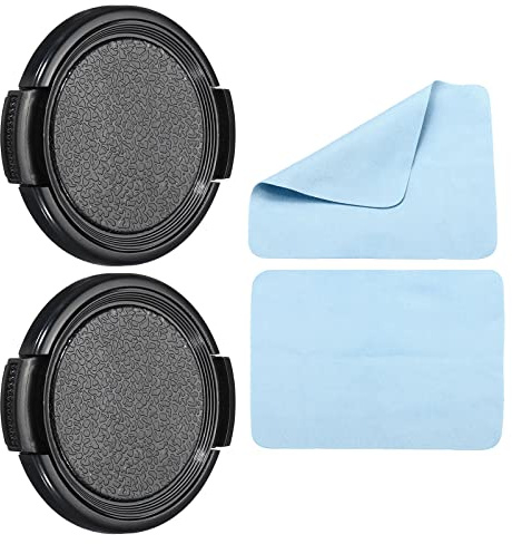 PATIKIL 2Pack Kamera Linse Kappe Seiten Quetsch Vordere Leinendecke mit Mikrofaser Reinigungstuch für 43mm Gewinde Universell DSLR Leinen