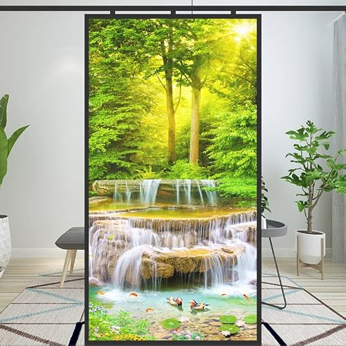 Wasserfall-Landschaft, dekorative Sichtschutz-Fensterfolie, Milchglas, Fensterfolie, wärmekontrollierendes Glas, Aufkleber für Zuhause, Büro, 60 x 150 cm