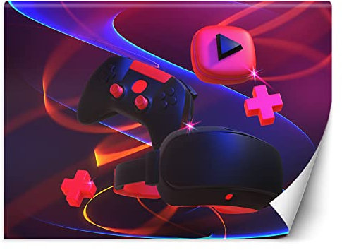Feeby Papier Peint Intissé Gaming Pour le gamer Console de jeux 200x140 cm violet XXL Moderne Décoration Murale Tableaux Muraux Tapisserie Salon Chambre à coucher Jeunesse Adolescent Manette de jeu