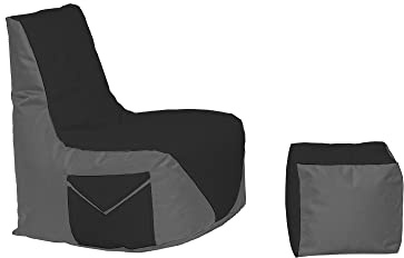 Momiralland Komfort Sitzsack XL - XXL mit Hocker Sitzkissen BodenKissen Sessel In- & Outdoor geeignet Gaming Sitzsack für Erwachsene und Kinder (Anthrazit – Schwarz, XL - Durchmesser 75 cm)