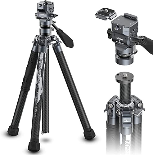 ULANZI F38 Video Travel Tripod, 61.4 Lightweight Carbon Fiber Camera Tripod with Quick Release 1/4 Screw & Video Head, for Most Cameras/DSLR/Projector, Weight 2.38lbs, Maxload 22lbs