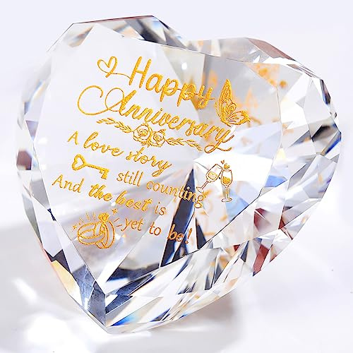 Hochzeitstag Herz Geschenke für Sie Ihn, Happy Anniversary Geschenke für Frauen Frau Kristall Herz Diamant Briefbeschwerer Ornamente Jahrestag Romantische Geschenke für Paare Freundin Eltern