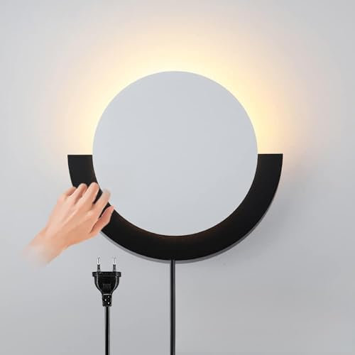 KZT LED Innen Wandlampe Mit Touch Control Wandleuchte Mit Stecker Nachttischlampe Dimmbar Leselicht Modern Rund Wandbeleuchtung Für Wohnzimmer Nachttisch Schlafzimmer Treppen Flur Büro Lampe, 14W