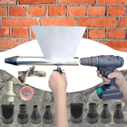 Mortar Grout Gun HBCHEN Large Size Stainless Steel Portable Pointing Grouting Caulking Sprayer with 9 Nozzles, (Without Electric Drill)