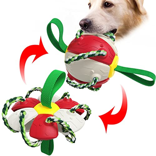 Addcean Pelotas de juguete para perros con cuerdas de masticar, bola de platillo volador para mascotas, juguete interactivo para perros para tirar de la guerra, el mejor regalo para perros pequeños y