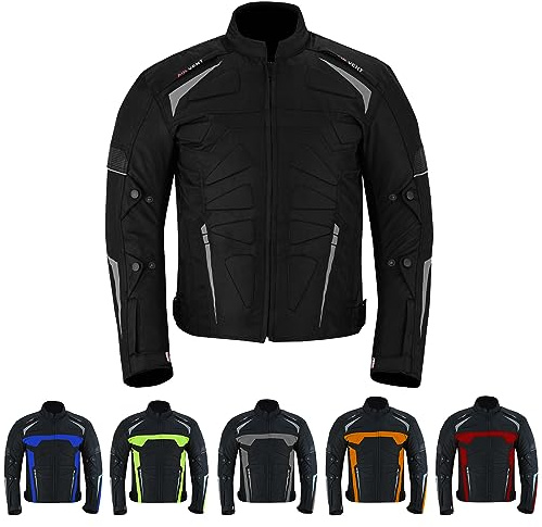 Inflori Motorbike Jacket Motorcycle Waterproof Jacket for men Corduroy 600D CE Approved Protective Armored with Hi-Vis Panels Summer and Winter Jacket (UK, Alpha, XXL, Regular, Regular, Black)