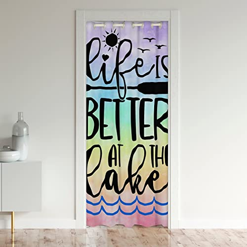 richhome Lake House Blackout Vorhang 1 Panel 86x203,Nette Sonne Vogel Herz Welle Türvorhang Moderne Tür für Küche Restaurant, Aquarell Krawatte Farbstoff Gradient Regenbogen Tür Vorhang