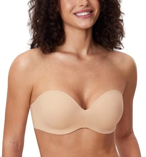 DELIMIRA Damen Trägerloser BH Große Brüste Bügel Tshirt BH mit Geformte Cups Multiway Beige 80D