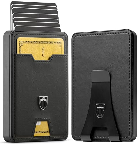 TRAVANDO SWYPE Aluminium Pop-Up Wallet für 6-7 Karten - Geldbörse für Herren mit RFID Schutz - Geldbeutel mit Geldklammer - Kartenetui mit Geldspange - inklusive Geschenkbox (Leder, Schwarz)