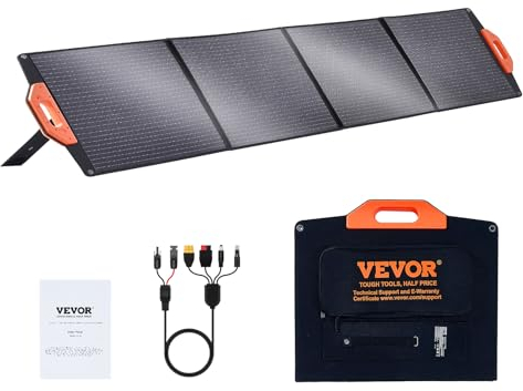 VEVOR Panneau Solaire Portable 200 W Chargeur Solaire Pliable Monocristallin ETFE Efficacité de Conversion 23% avec Sortie MC4, Étanche IP67 pour Station Alimentation, Randonnée, Camping, Hors-réseau
