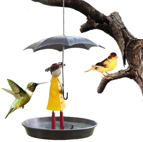 Vogeltränke HängendHängen, Sie Vogelhäuschen Für Den Außenbereich Auf, Vogeltränke Aus Metall Im Vintage-Stil, Hängende Gartendekoration, Vogelhäuschen Für Mädchen Und Regenschirm, Gartendekoration