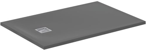 Ideal Standard - Ultra Flat S+, rechteckige ultradünne Duschwanne aus Kunstharz in Steinoptik, 120 x 80 cm, Ideal Solid, Ablauf kurze Seite, betongrau