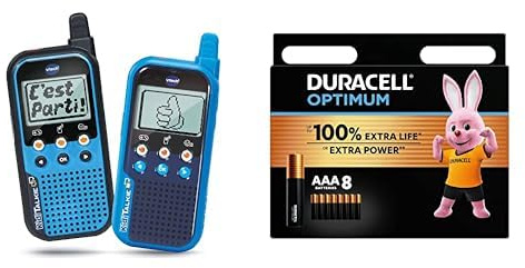 Vtech-KidiTalkie-Bleu-Talkie-WalkieenfantsAvecÉcranEtJeux,JouetÉlectroniqueÉducatif–VersionFrExclusivitésurAmazon + Piles AAA Duracell Optimum (lot de 8) - Piles Alcalines 1,5V - Jusqu’à 100% plus lon