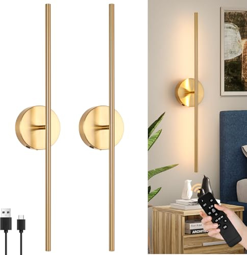 EIDEARAY Akku Wandleuchte mit Fernbedienung innen, USB-C 10000mAh Dimmbar Touch Kabellose Wandleuchten, Gold Wandleuchte ohne Stromanschluss, Geeignet für Wohnzimmer, Schlafzimmer 70CM 2-Stück