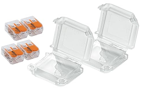 Wago 2er-Set wasserdichte Anschlussdosen S221, IPX8, 4 Klemmen, 2 Eingänge, kompatibel mit starren/flexiblen Leitern bis 4mm², halogenfrei, UV-beständig, CE-Normen, Außenbereich/unterirdisch