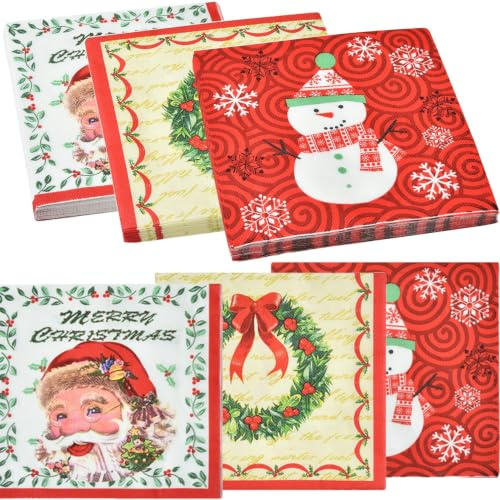 Servietten 3-lagig (33 x 33 cm)-60 Stück,Servietten Weihnachten,Perfekt für Weihnachten, Winter, Feiertage,Heiligabend Tischdekoration,Winter Papierserviette