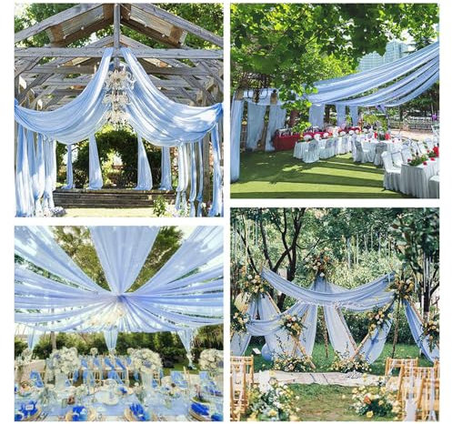 Deckenvorhänge für Hochzeiten 2 Paneele 0.75*3M Hellblau Hochzeitsbogen Drapierstoff Tüll Durchscheinende Vorhänge Querbehang Freihanddeko Drapierung für Hochzeit Party Zeremonie Decke Himmel Bett