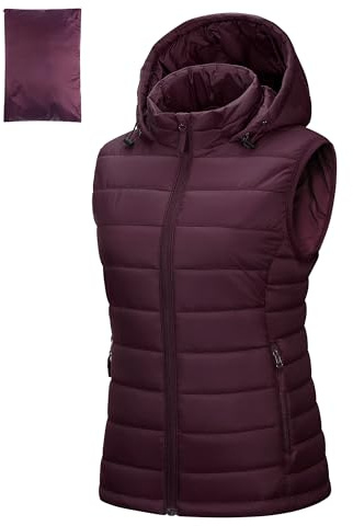 Outdoor Ventures - Giubbotto trapuntato da donna con cappuccio, pieghevole, per mezza stagione, imbottito ibrido, sportivo, da donna, caldo, con scollo a camicia, per ciclismo, escursionismo