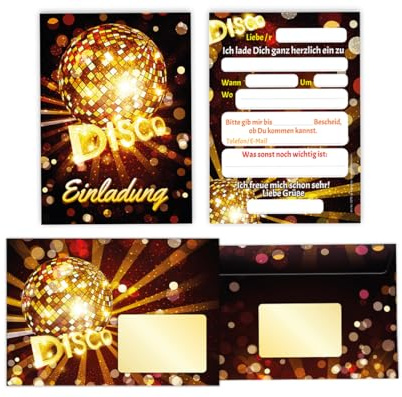 Minkocards 12 Einladungskarten incl. 12 Umschläge zum Geburtstag Kindergeburtstag Disco VIP Jungen Mädchen Jungendliche Erwachsene Einladung Geburtstagseinladungen