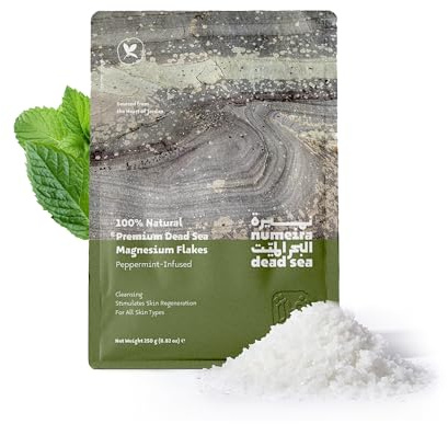 Numeira Magnesiumchlorid-Flocken aus dem Toten Meer mit Pfefferminzöl 250 g | Magnesiumchlorid-Flocken aus dem Toten Meer, mit Pfefferminzöl angereichert, zum Einweichen und Baden, ideal für das Bad