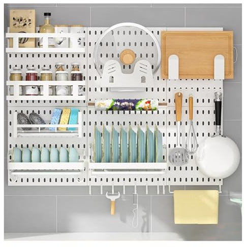Kit d'organisation murale combinée à panneau perforé, panneau d'affichage mural avec accessoires, panneau de rangement en métal à faire soi-même pour salle d'artisanat, garage, cuisine, bure