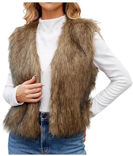 Pamqsen Deals of The Day Weste Damen Kunstpelze Westen Einfarbig Ärmellose Fellweste Elegant Vest Jacke Winter Warme Pelzmantel Flauschig Pelzweste Kunstfell Pelzjacke Parka Fell Mantel