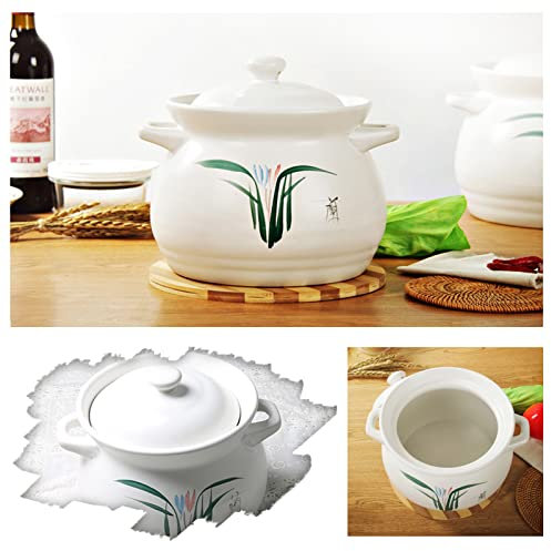 Cacerola de Cerámica con Tapa, Cazuela de cerámica para cocinar, cazuela de barro hecha a mano de estilo chino, utensilios de cocina para cazuela, sartén antiadherente, fácil de limpiar, resistente a
