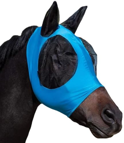 HUAME Horse Fly Mask with Ears, Comfortable Fit Stretch Fabric with UV Protection Soft on Skin Breathability for Medium Size Horses, 13hh-15hh (Blue)
