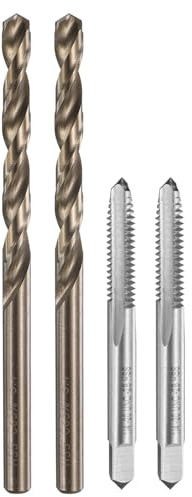 QUARKZMAN Gängborrsats, 2 stycken 1/4 20 UNC rakt spår gängade skärsatser & 2 stycken 5,1 mm spiralborr, obelagd/rostgul HSS 6542/M35 HSS CO maskingängborrsats