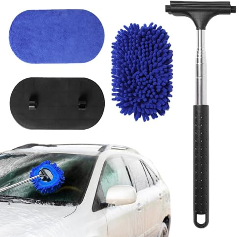 Car Window Cleaning Cloth - Retractable Microfiber Cleaning Brush - Water Absorption Mop, Multifunctional Scrub Tool with Rotation Head