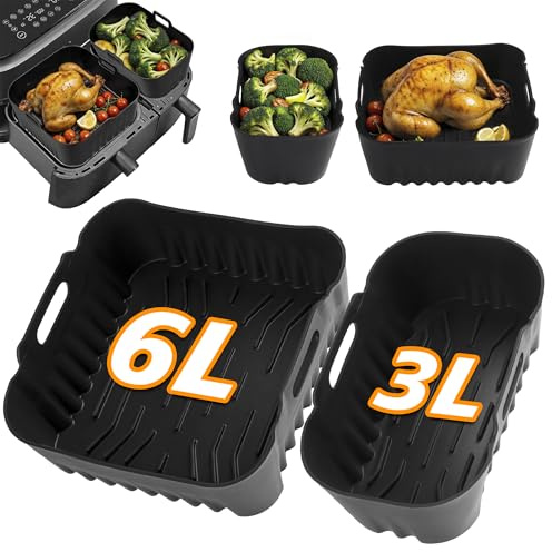 Ninipie 2 Molde Silicona Freidora de Aire(3L+6L), para Philips Airfryer Serie 3000 NA350, Freidora de Aire Philips Accesorios, para Dual Easy Fry 5.2L/3.1L, Bandeja Air Fryer, NA350 Air Fryer Liner