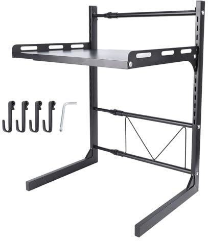 Rack de Four à ondes, Support à ondes Extensible à 2 Niveaux avec 4 Crochets, étagère ondes Réglable en Acier Carbone, Ustensiles de Cuisine en Carbone (noir)