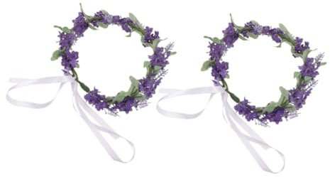 NIYANGLE Lot De 2 Couronnes De Fleurs Lavande Violettes, Taille Unique, Bandeaux Légers Pour Mariage, Femmes, Séances Photo Plage Et Occasions Spéciales