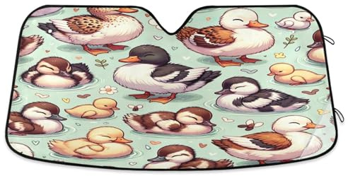 Pare-soleil pour pare-brise - Motif canards mignons - Housse de fenêtre avant pliable - Pare-soleil réflecteur de voiture (L)