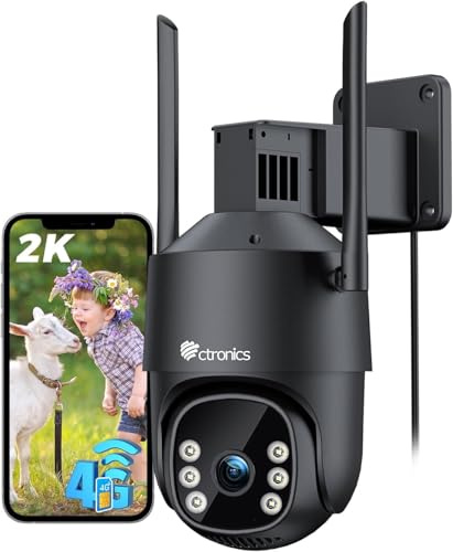 Ctronics 4G LTE Überwachungskamera Aussen mit SIM Karte, 2K PTZ IP Kamera Outdoor Ohne WLAN, KI Menschenerkennung & Auto-Tracking, 24/7 Aufzeichnung, FarbNachtsicht, PC/Cloud/TF/FTP, IP66