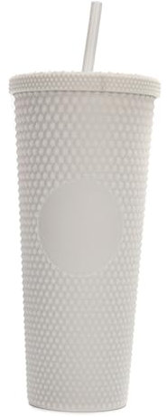 Tomotato Vaso con Palo, Taza de Tumbler Mate de 24oz Totalmente Studded Taza de Viaje Taza de Plástico Reutilizable con Tapa de Apertura Amplia (Blanco)