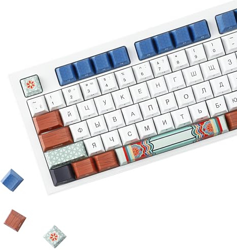 YMDK 139 Keys Retro Vase Style Russian Keycaps PBT Dye Sub Cherry Profile Top Side Printing Custom Key Caps for 61/75/87/98/100/104 MX Mechanical Keyboard