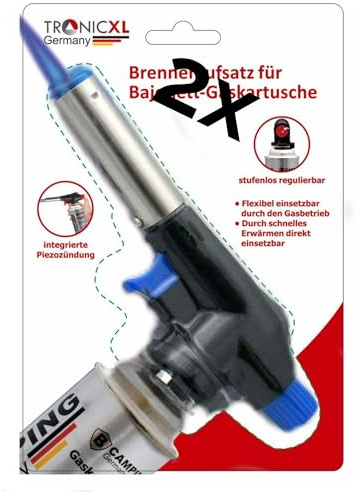 TronicXL 2 quemadores de cocina de gas Bunsen para crema Brulee, carne, barbacoa, postre, carne, cocina, flambeador, mini flambeador rellenable