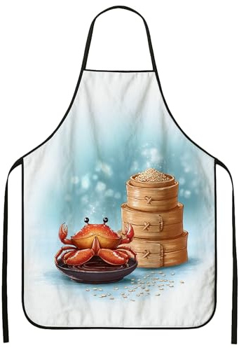 Delantal artístico de cangrejo para cocinar, delantal de cocina vintage de mariscos, perfecto para barbacoas, fiestas y eventos culinarios, Blanco, 24x31 Inch