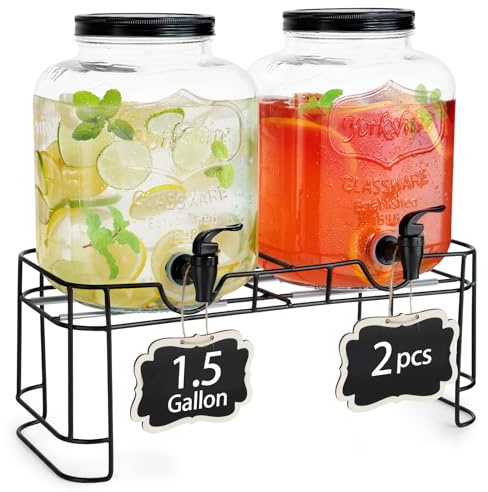 2 PCS 1.5 Gallon Drink dispenser For Parties, Beverage Dispenser With Stand, Large Water Drink Dispensers With Spigot for BBQ, Picnic, Party, Ideal for Lemonade,Juice, Tea, and Party Drinks