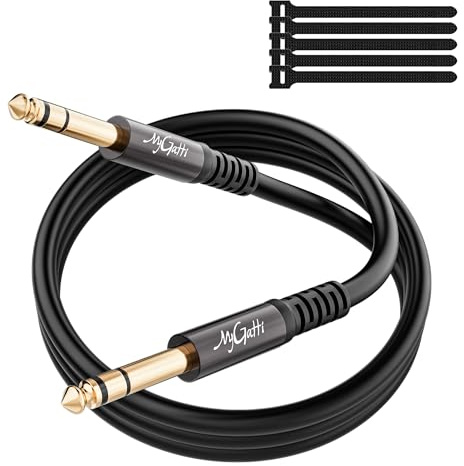 Mygatti Cavo Jack da 6.35mm a 6.35mm TRS Adattatore Audio Stereo 5m, 1/4 Pollice Cavi Strumenti Bilanciato, Maschio a Maschio per Amplificatore,Tastiera, Mixer, Chitarra ecc. +5 fascette per cavo