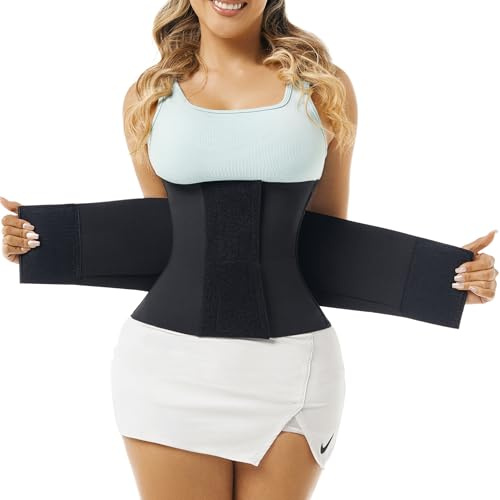 LadySlim AUTHENTIC COLOMBIAN Waist Trainer Belt Waist Cincher Trimmer Ab Belt Tummy Control Body Shaper with Triple Wrap Women and Men (Black Belt Wrap, Medium)