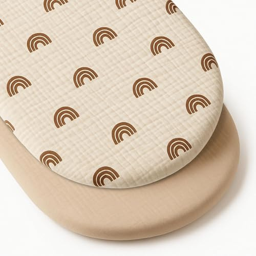 KAIYAYA Sabana Bajera Capazo,100% Algodón Muselina,2 Unidades 82x41cm,Arcoíris,Ajustable Sabanas Capazo Bebe,Sabanas Bajeras Cuna para Cuna de Viaje,Ajustables para Cama Auxiliar