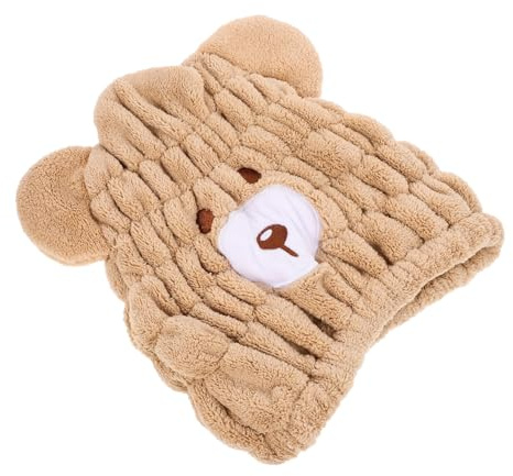 Bären Haartrockenhut für Kinder aus Coral Fleece, Khaki | Weich und Bequem, für Reise und Hotel, Schnelltrocknend und Saugfähig, Niedliches Bärendesign