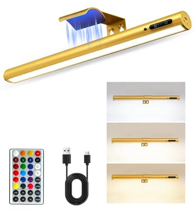 Picture Lights for Wall, RGB Battery Operated LED Wall Lights with Remote, 3 Color Temps Magnetic Rechargeable Picture Light with Memory Mode, Dimmable & Timing for Pictures, Dartboard, Frame, Gallery