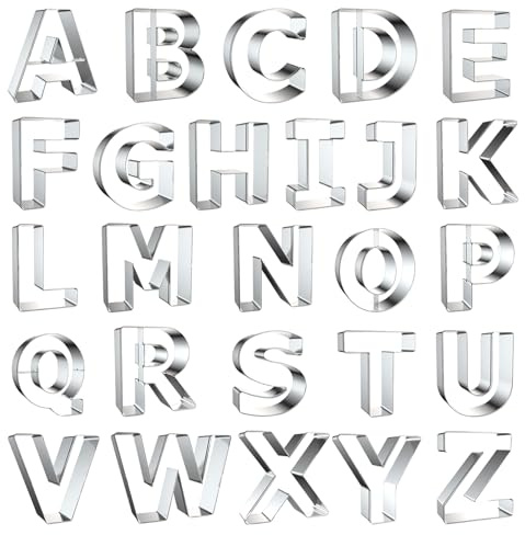 Cookies Cutter, Alphabet Cookie Cutter, 26 Stainless Steel Letter Cookie for Fondant, Cookies, Fruit, Dough, Tools for Birthday, Christmas, Holidays
