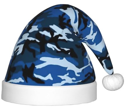 RRhgipp Weihnachtsmütze mit blauem Camouflage-Muster, Weihnachtsmannmütze, für Kinder, Kostüm, festliche Kopfbedeckung, Weihnachtszubehör, Geschenke